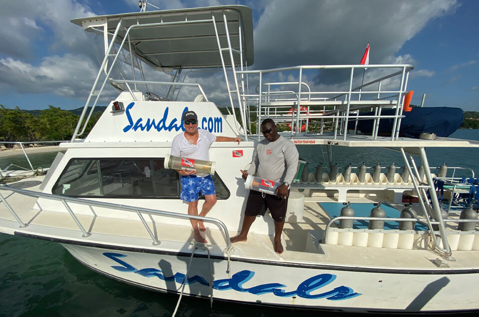 Roger Muller, Jr and Andre on Sandals dive boat