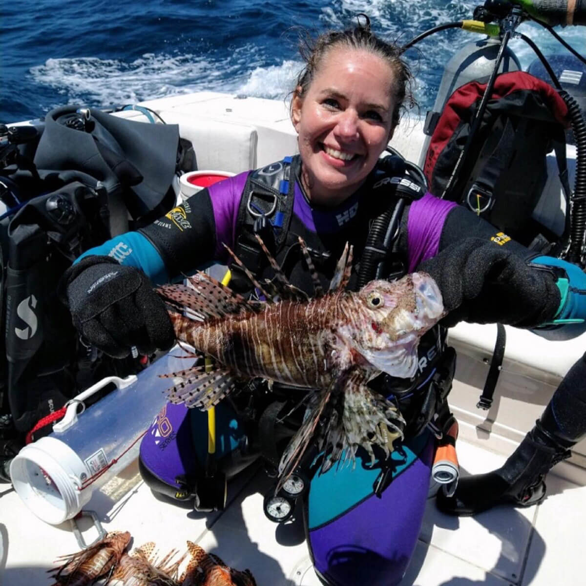 Sara Newton and her lionfish catch