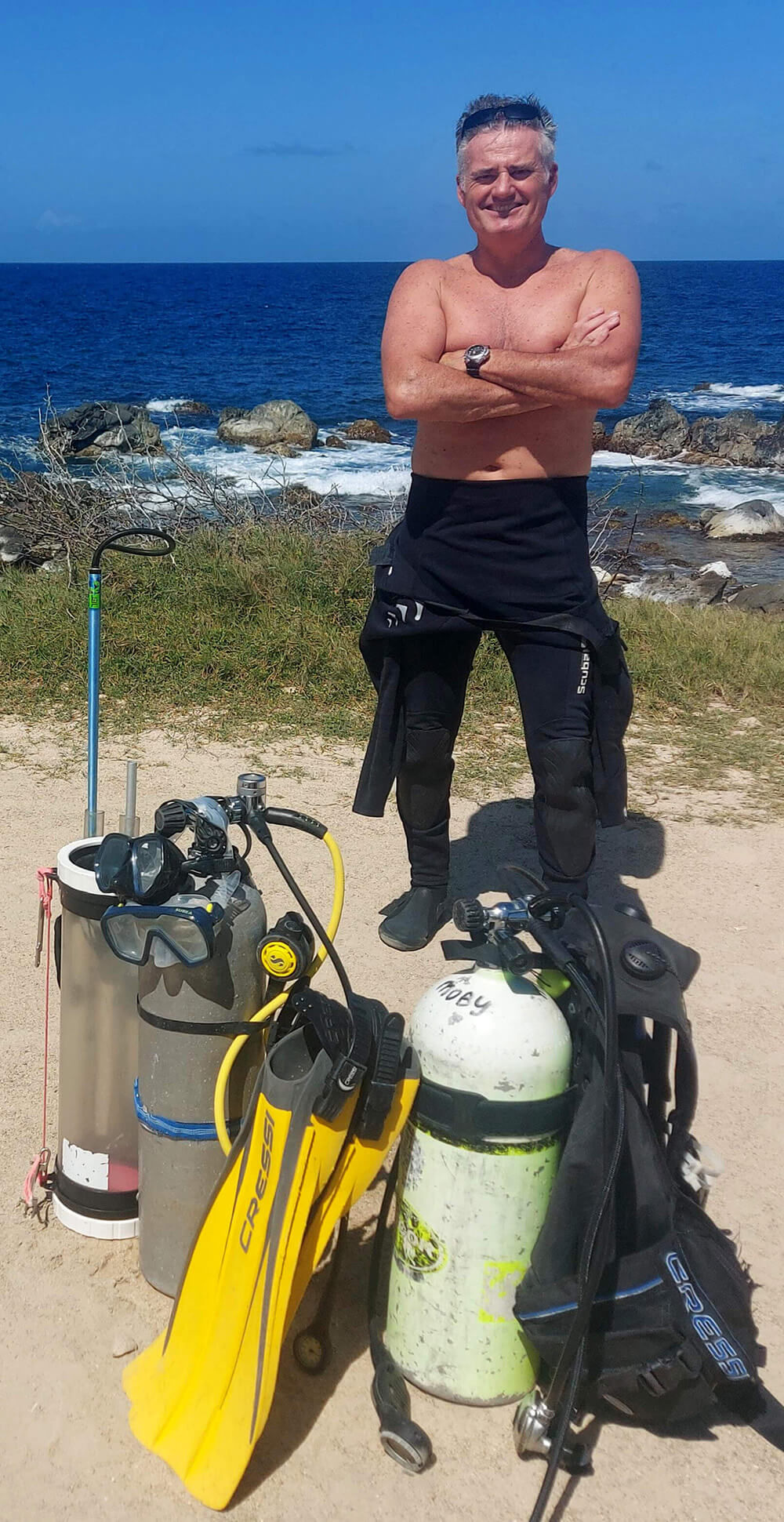 Dick de Bruin and his scuba diving gear