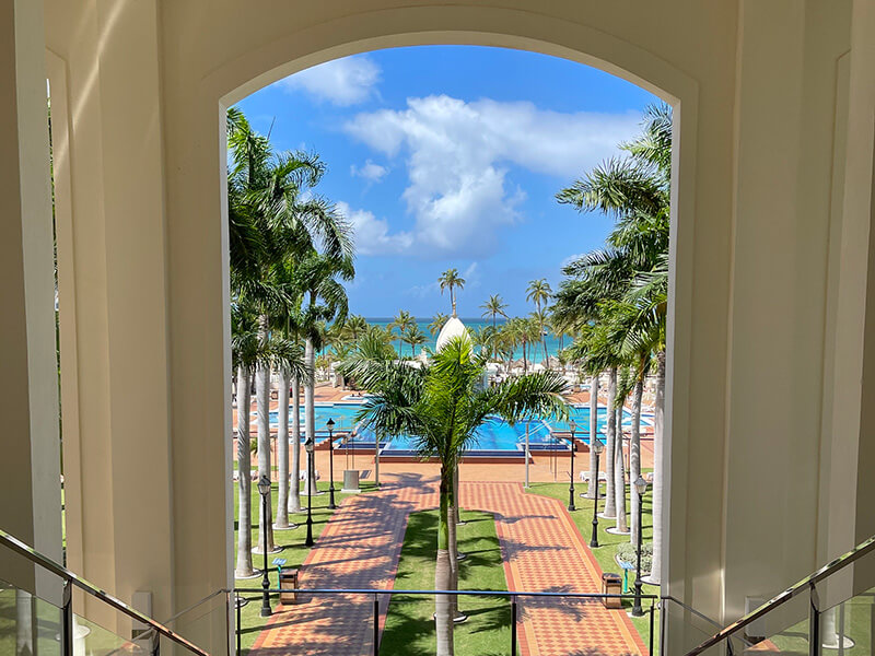 View out archway at Aruba hotel