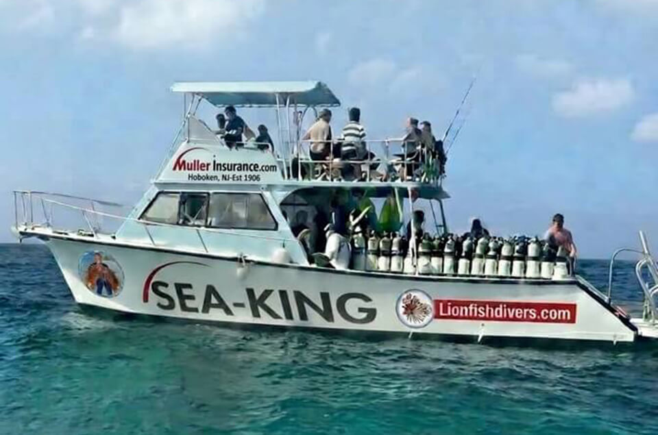 Roger's 42-foot Sea-King on the water.