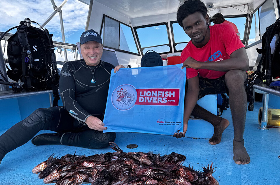 Roger Muller lionfish hunting in Dominica